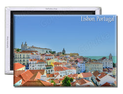 Lisbon Portugal AirView Rooftops Sea - Souvenir Fridge Magnet