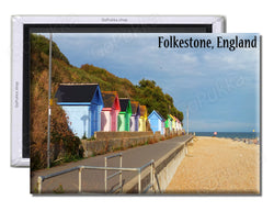 Folkestone England UK Beach Huts - Souvenir Fridge Magnet
