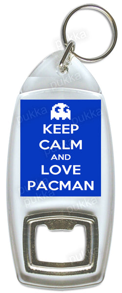 Keep Calm And Love Pacman (Blue) – Arcade Bottle Opener Keyring