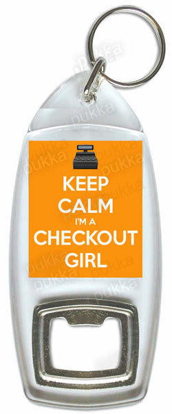 Keep Calm I'm A Checkout Girl (Orange) – Bottle Opener Keyring