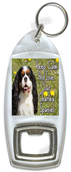 Keep Calm And Love Your Charles Spaniel (Grass) – Bottle Opener Keyring