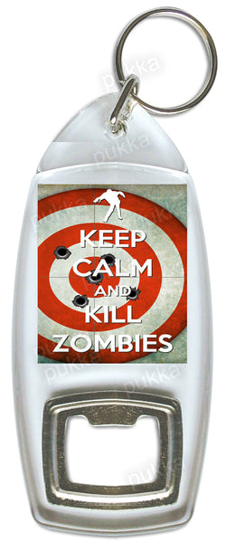 Keep Calm And Kill Zombies (Spiral)  – Bottle Opener Keyring
