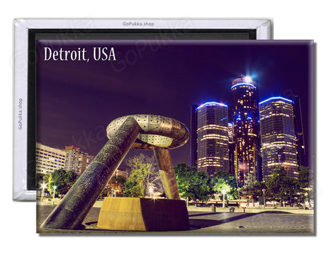 Detroit USA Night City - Souvenir Fridge Magnet