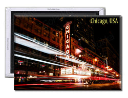 Chicago City Illinois USA Light At Night- Souvenir Fridge Magnet