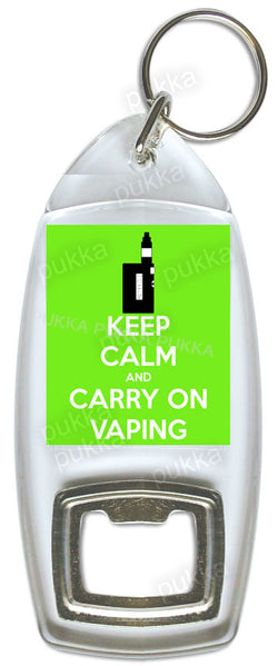 Keep Calm And Carry On Vaping (Green) – Bottle Opener Keyring